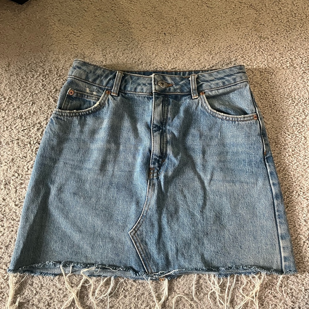 Topshop Light Blue Frayed Mini Skirt